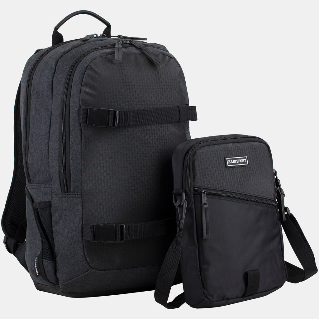 Eastsport Universal Commuter Backpack Detachable Tablet/Cellphone Case Dark Grey Chambray