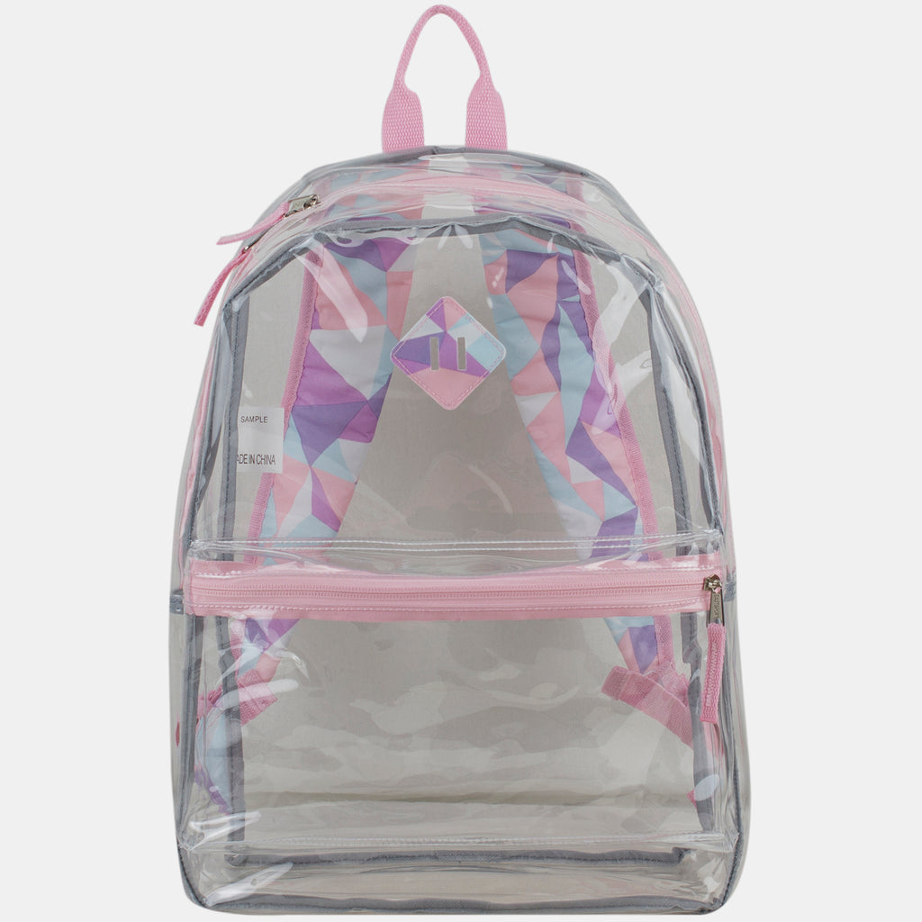 Clear Backpack with Printed Straps Front Diamond Lash Tab