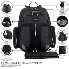 Expandable Large Capacity Utopia Backpack Diaper Bag with Bonus Changing Pad