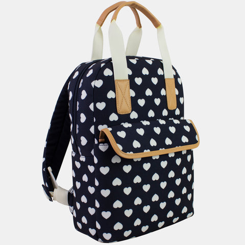 BJX Bijoux Double Handle Backpack Small Daypack Convertible Purse Bag, Navy Heart Print