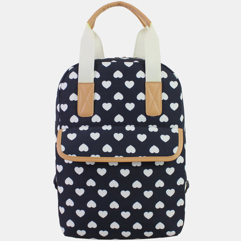 BJX Bijoux Double Handle Backpack Small Daypack Convertible Purse Bag, Navy Heart Print