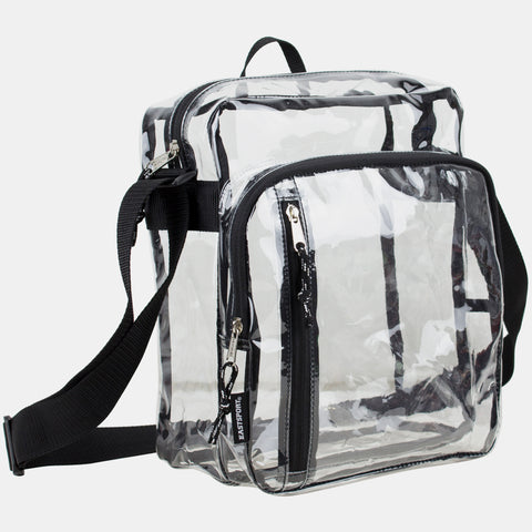 FUEL Clear Bag Stadium Approved Events Messenger Shoulder Crossbody For Hiking Work Sports Travel Concert Lightweight Transparent Black