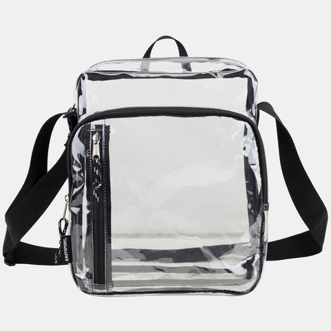 FUEL Clear Bag Stadium Approved Events Messenger Shoulder Crossbody For Hiking Work Sports Travel Concert Lightweight Transparent Black