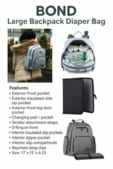 Multi-Function Bond St. Large Backpack Diaper Bag with Bonus Changing Pad
