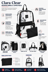 Clara Clear Backpack Bundle w/ Zipper Pouch