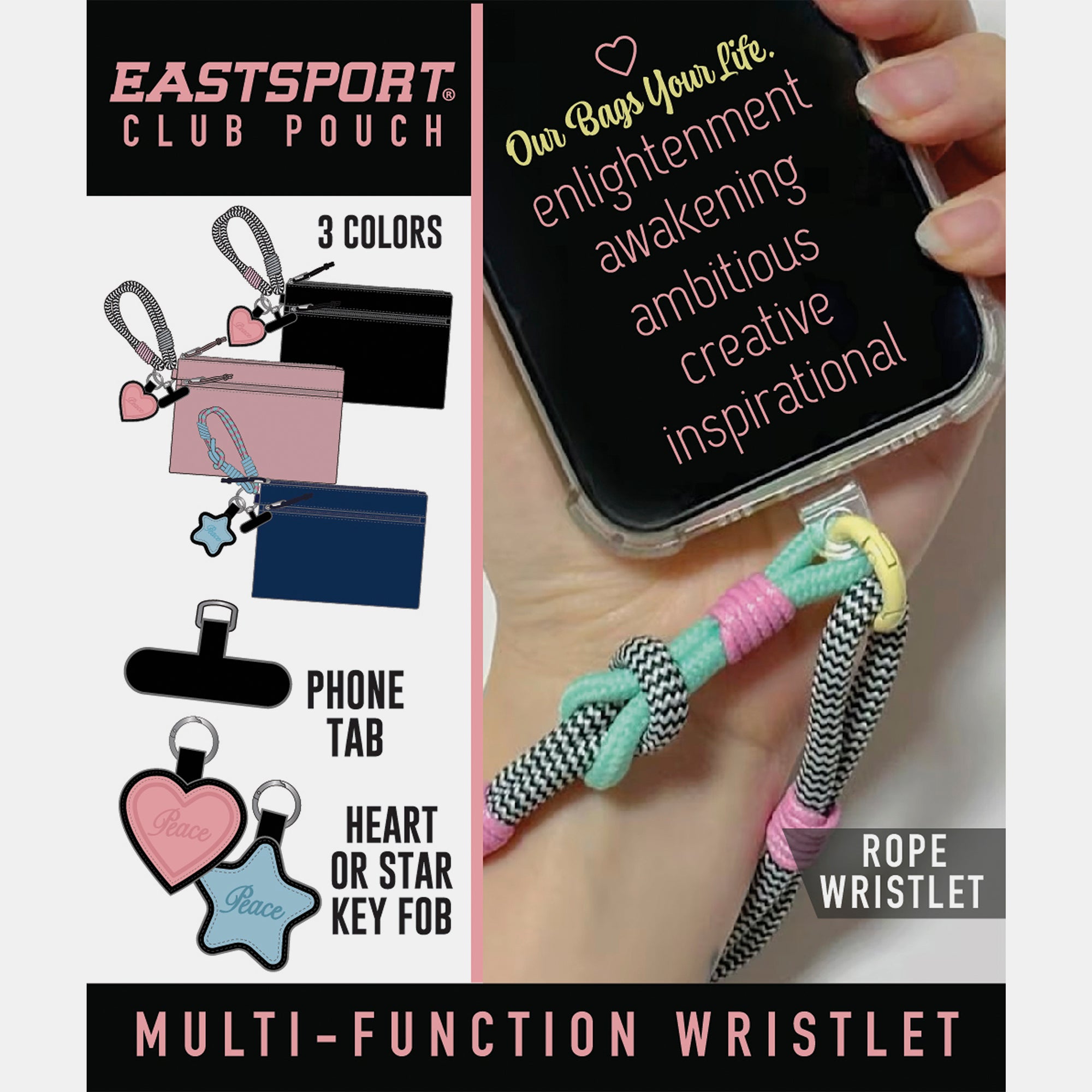 Eastsport Pouch w/ Detachable Wristlet for Cell Phone, Essentials, Make Up Pouch