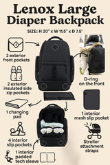 Lenox Stylish Large Backpack Diaper Bag with Bonus Changing Pad