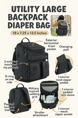 Utility Large Capacity Backpack Diaper Bag with Bonus Changing Pad