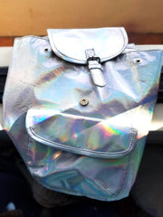 BJX Iridescent Silver Holographic Flap Backpack