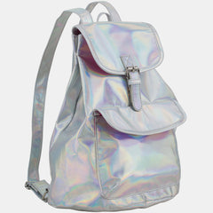 BJX Iridescent Silver Holographic Flap Backpack