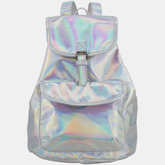 BJX Iridescent Silver Holographic Flap Backpack