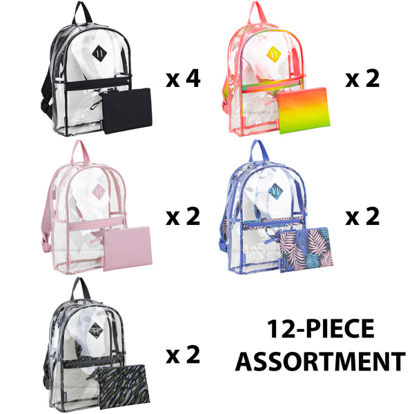 Clear Backpack with Pencil case 12 Pack Bulk Bundle Assortment 2