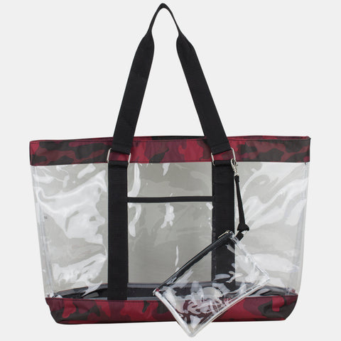 Deluxe 100% Clear PVC Printed Large Tote with Large Wristlet