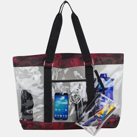Deluxe 100% Clear PVC Printed Large Tote with Large Wristlet