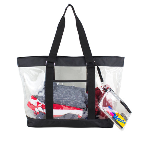 Deluxe 100% Clear PVC Printed Large Tote with Large Wristlet