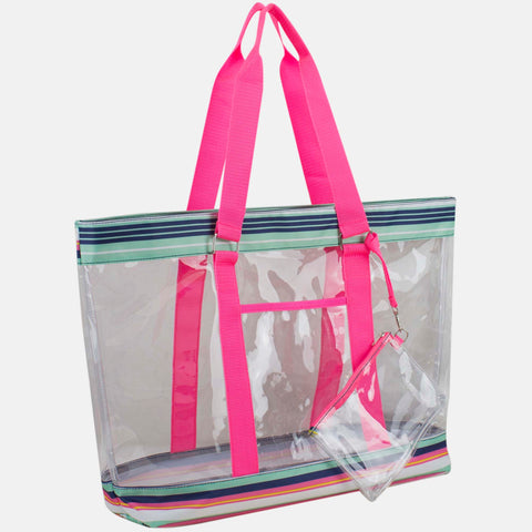Deluxe 100% Clear PVC Printed Large Tote with Large Wristlet